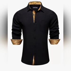 Stylish Black Dress Shirt with Gold Detailing